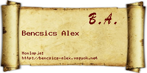 Bencsics Alex névjegykártya